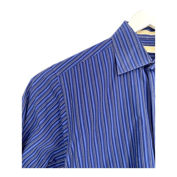 Michael Kors Checked Blue Dress Spread Collar‎ Mens Button Up Shirt L 16 32/33 - Picture 8 of 14